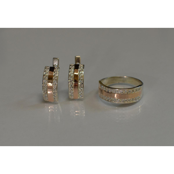 Гарнитур серебряный с золотыми вставками (002)