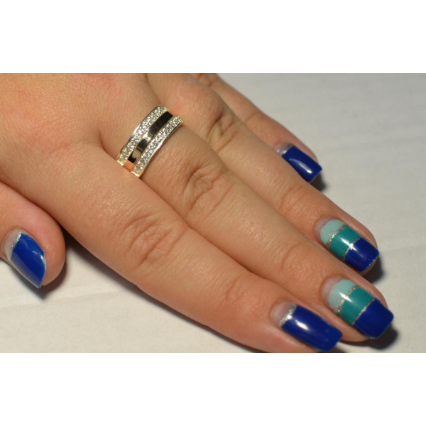 Серебряное кольцо с золотыми вставками (002к)