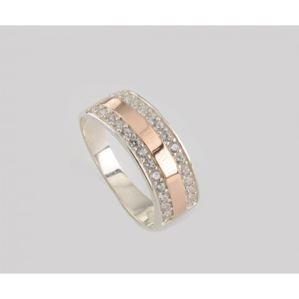 Серебряное кольцо с золотыми вставками (002к)