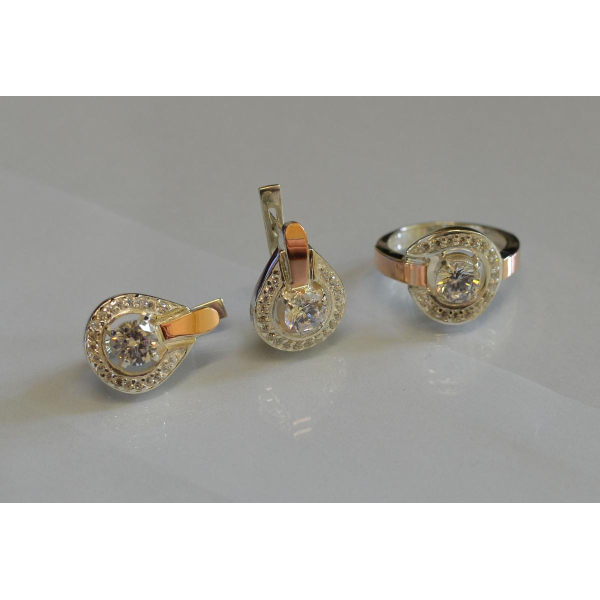 Гарнитур серебряный с золотыми напайками (003)