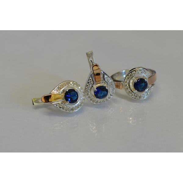 Гарнитур серебряный с золотыми напайками (003)