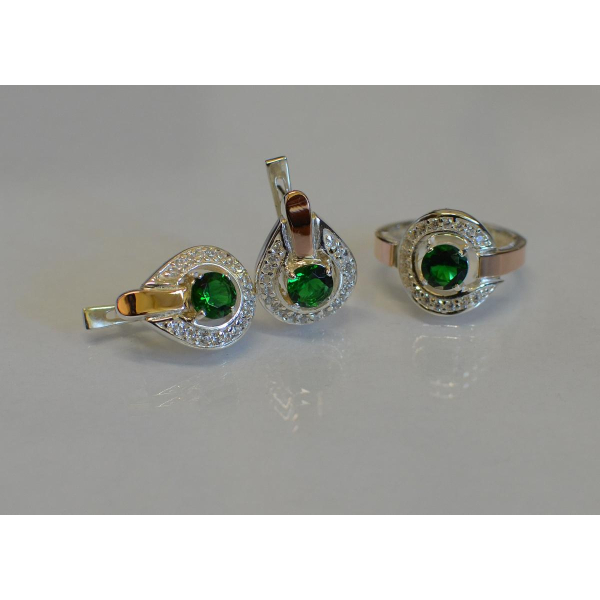 Гарнитур серебряный с золотыми напайками (003)