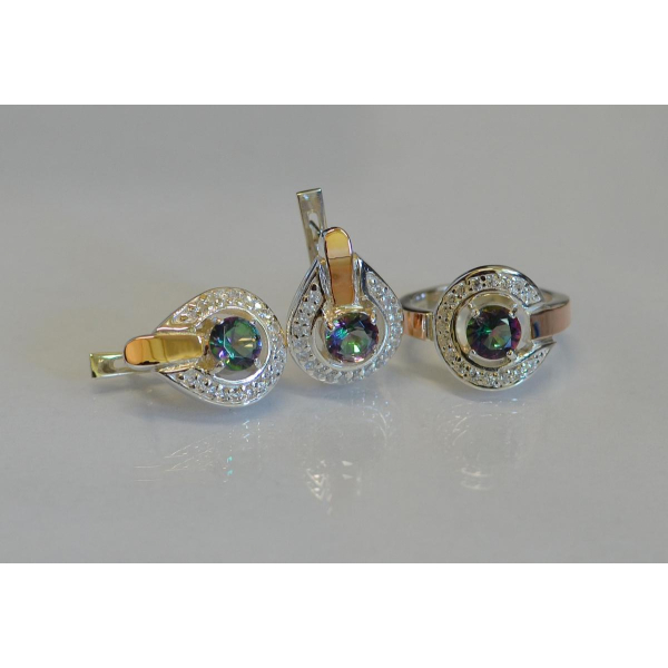 Гарнитур серебряный с золотыми напайками (003)