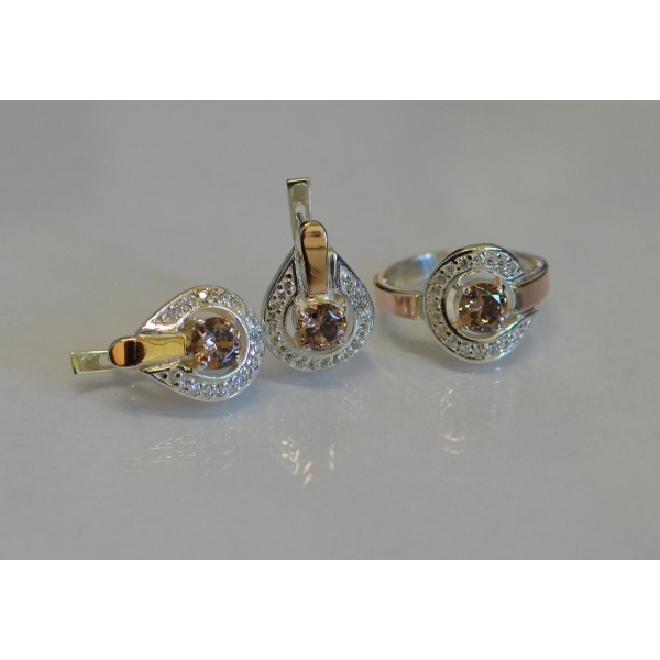 Гарнитур серебряный с золотыми напайками (003)