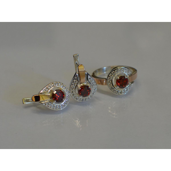 Гарнитур серебряный с золотыми напайками (003)