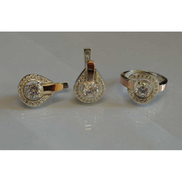 Гарнитур серебряный с золотыми напайками (003)