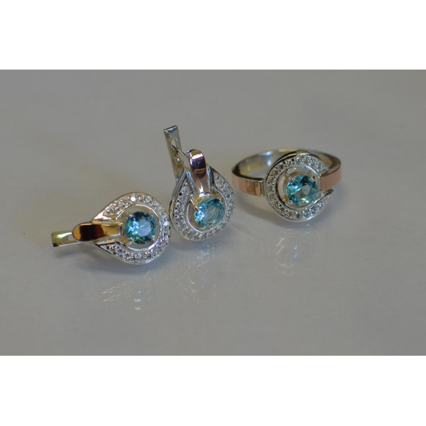 Гарнитур серебряный с золотыми напайками (003)