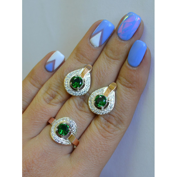 Гарнитур серебряный с золотыми напайками (003)