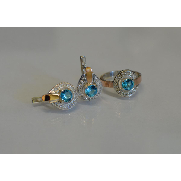 Гарнитур серебряный с золотыми напайками (003)