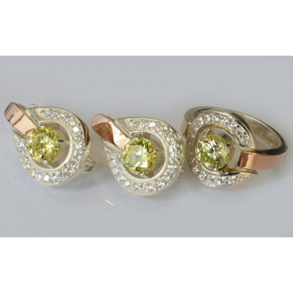 Гарнитур серебряный с золотыми напайками (003)