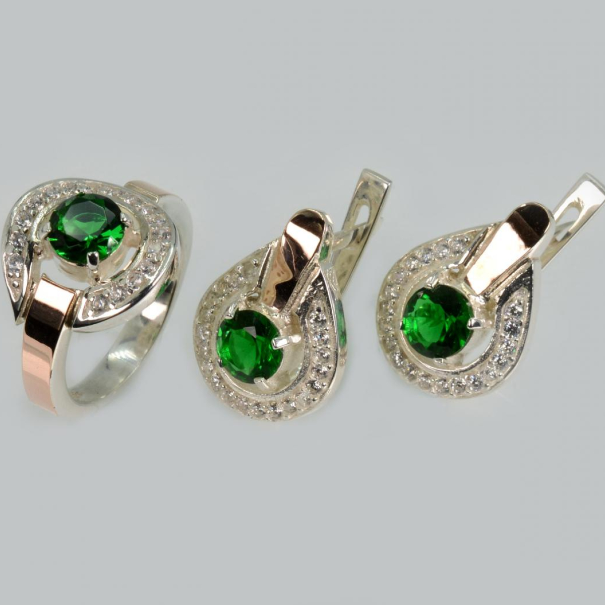 Гарнитур серебряный с золотыми напайками (003)