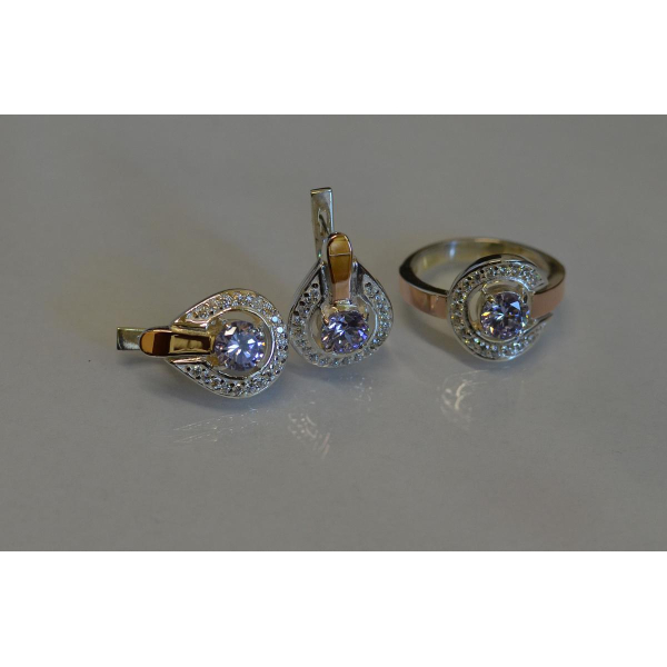 Гарнитур серебряный с золотыми напайками (003)