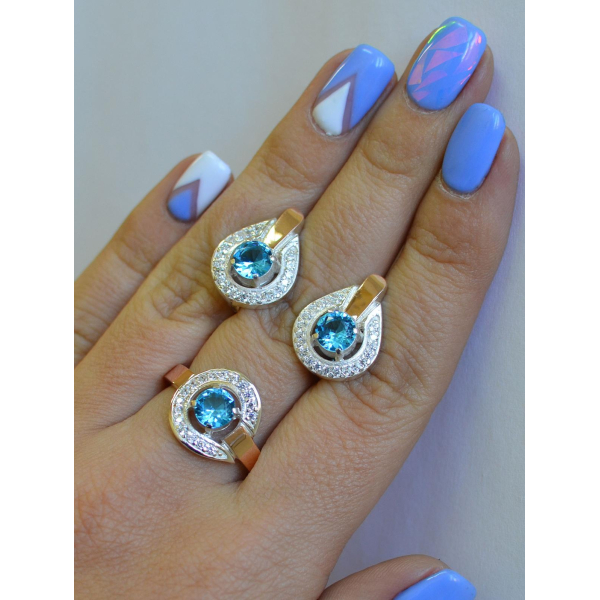 Гарнитур серебряный с золотыми напайками (003)