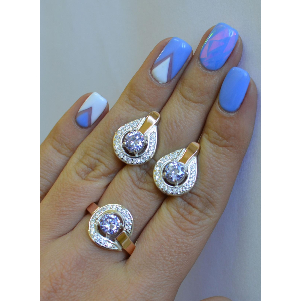 Гарнитур серебряный с золотыми напайками (003)