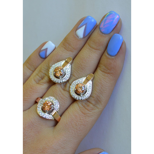 Гарнитур серебряный с золотыми напайками (003)