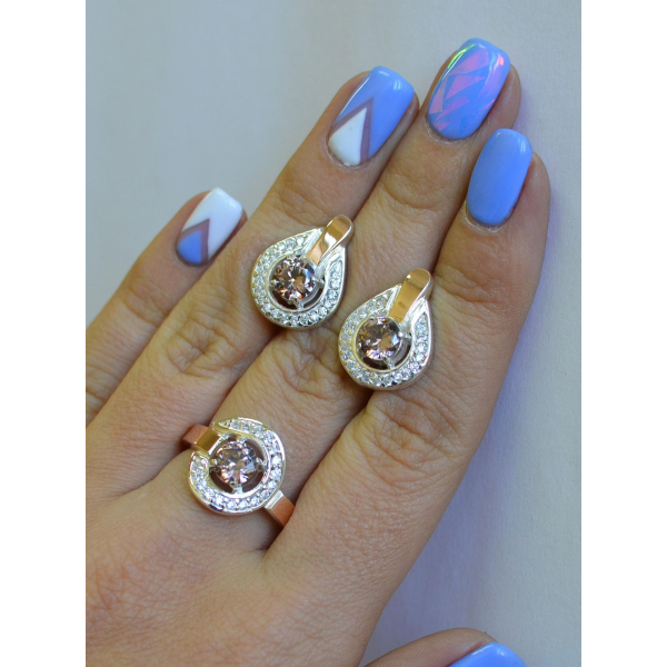 Гарнитур серебряный с золотыми напайками (003)