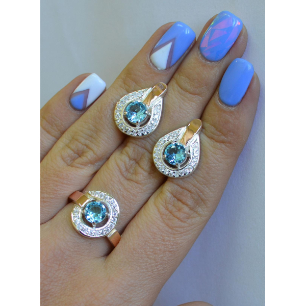 Гарнитур серебряный с золотыми напайками (003)