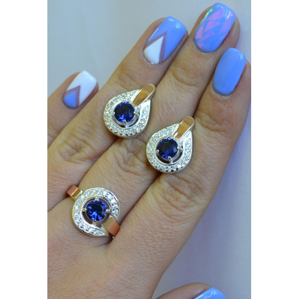 Гарнитур серебряный с золотыми напайками (003)