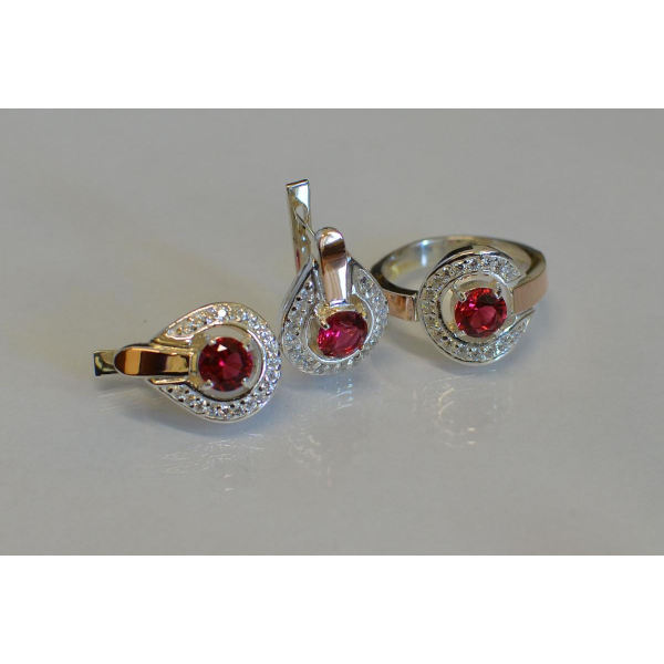 Гарнитур серебряный с золотыми напайками (003)