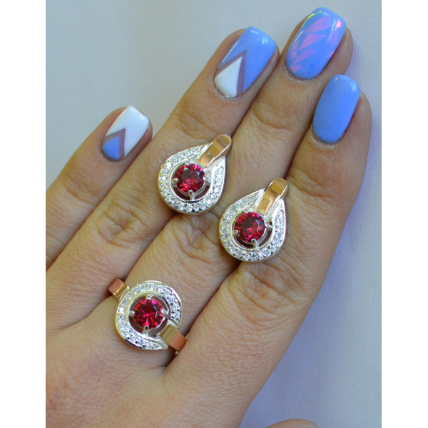 Гарнитур серебряный с золотыми напайками (003)