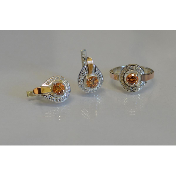 Гарнитур серебряный с золотыми напайками (003)