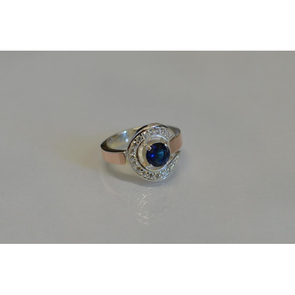 Кольцо серебряное с золотыми напайками (003к)