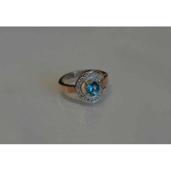 Кольцо серебряное с золотыми напайками (003к)