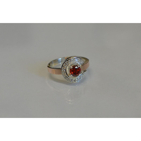 Кольцо серебряное с золотыми напайками (003к)