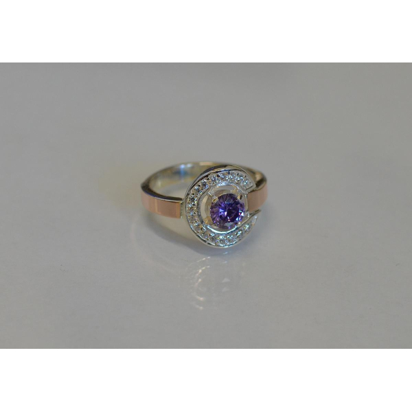 Кольцо серебряное с золотыми напайками (003к)