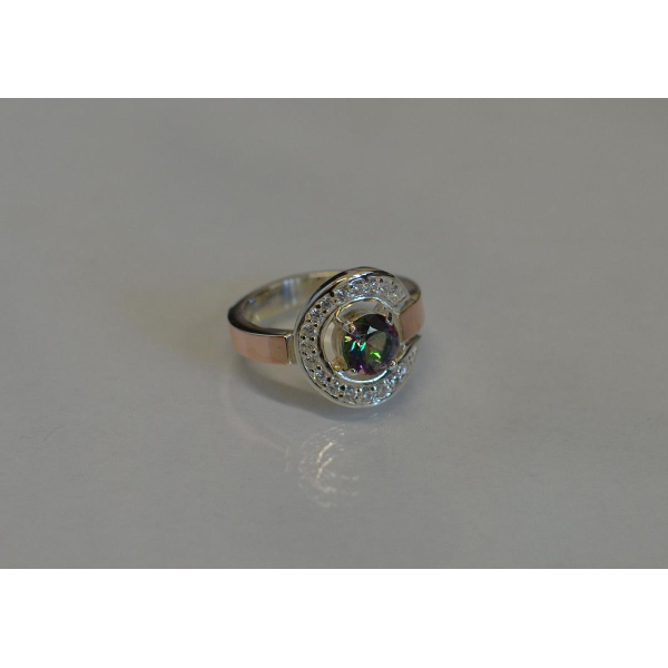 Кольцо серебряное с золотыми напайками (003к)