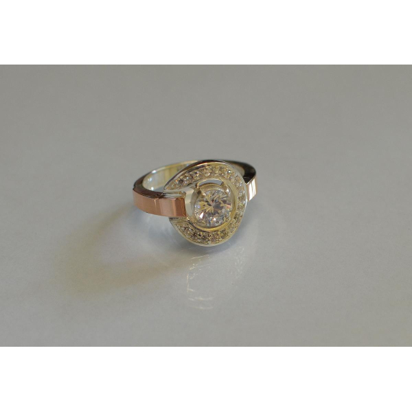 Кольцо серебряное с золотыми напайками (003к)