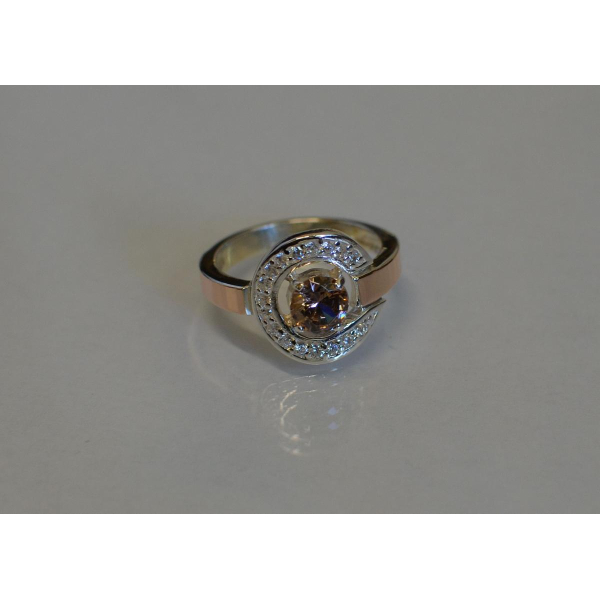 Кольцо серебряное с золотыми напайками (003к)