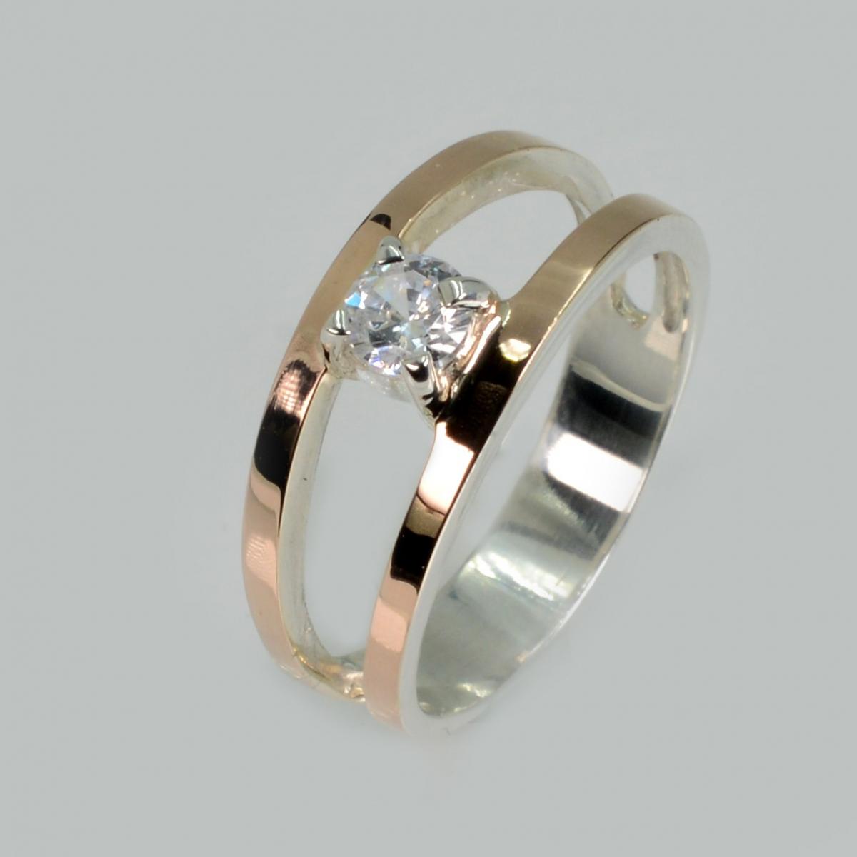 Кольцо серебряное с золотыми накладками (004к)