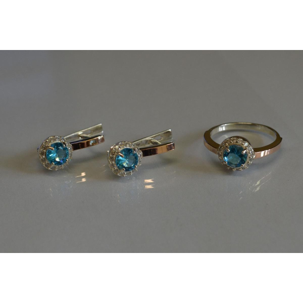 Срібний набір з золотими напайками (005)