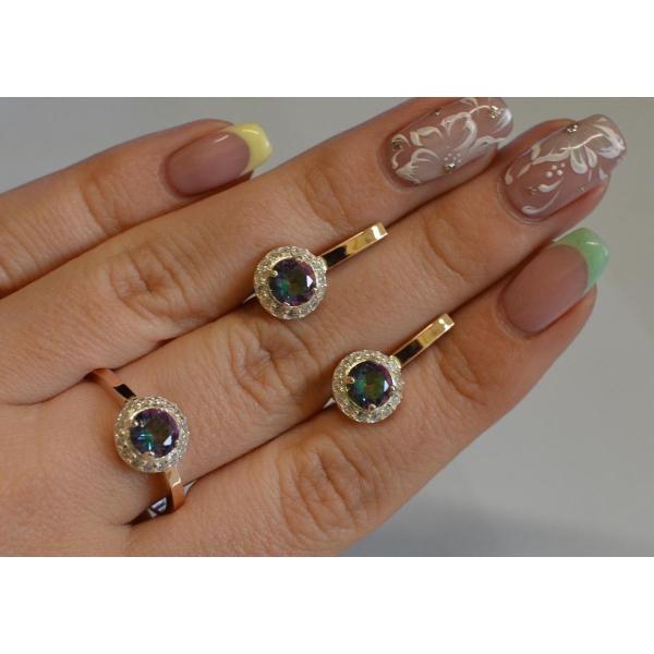 Срібний набір з золотими напайками (005)