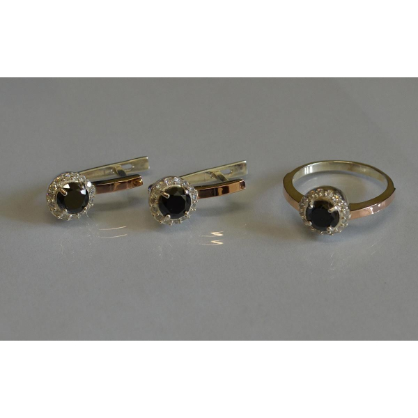 Срібний набір з золотими напайками (005)