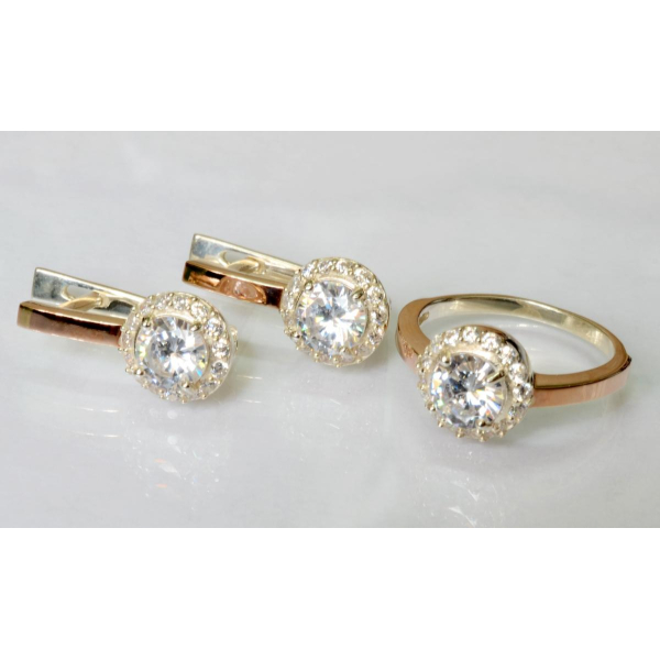 Срібний набір з золотими напайками (005)