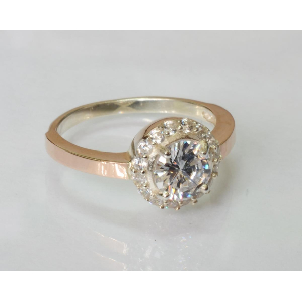 Серебряное кольцо с напайками из золота (005к)