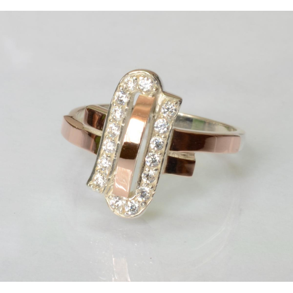 Серебряное кольцо со вставками из золота (006к)