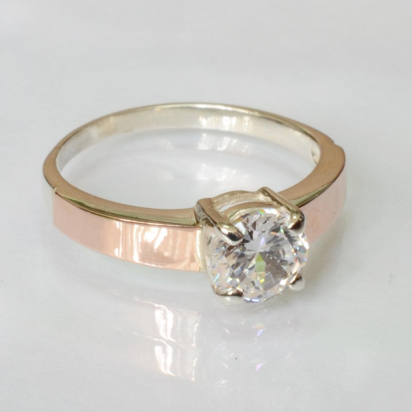 Срібна каблучка з золотими напайками (007к)