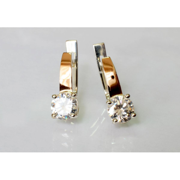 Серебряные серьги с пластинами из золота (007с)