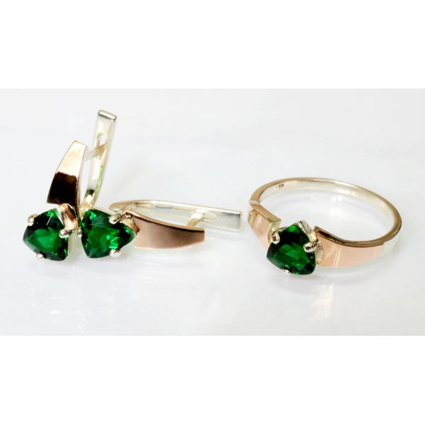 Серебряный гарнитур с золотыми пластинами (008)