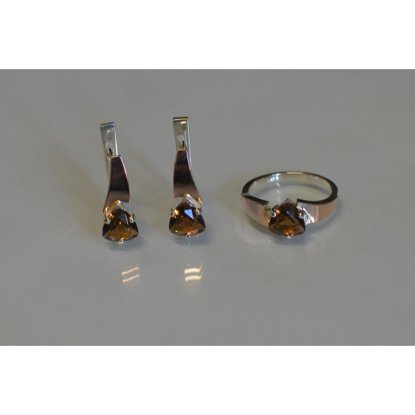 Серебряный гарнитур с золотыми пластинами (008)