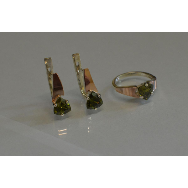 Серебряный гарнитур с золотыми пластинами (008)