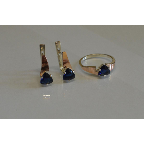 Серебряный гарнитур с золотыми пластинами (008)