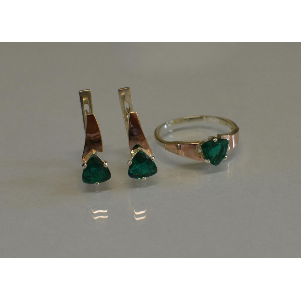 Серебряный гарнитур с золотыми пластинами (008)