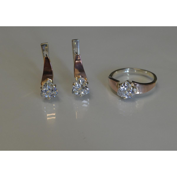 Серебряный гарнитур с золотыми пластинами (008)