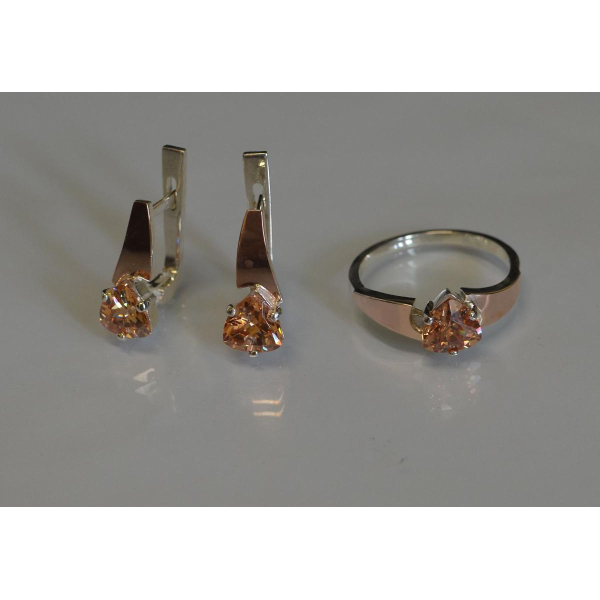 Серебряный гарнитур с золотыми пластинами (008)