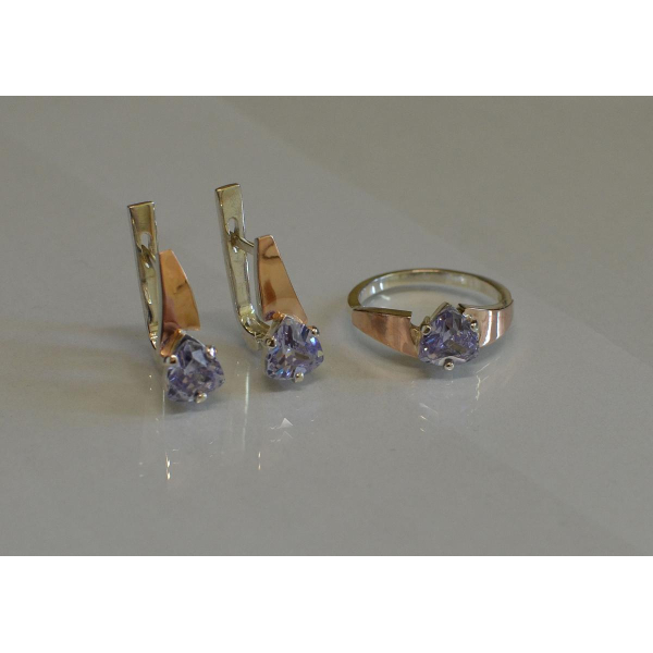 Серебряный гарнитур с золотыми пластинами (008)