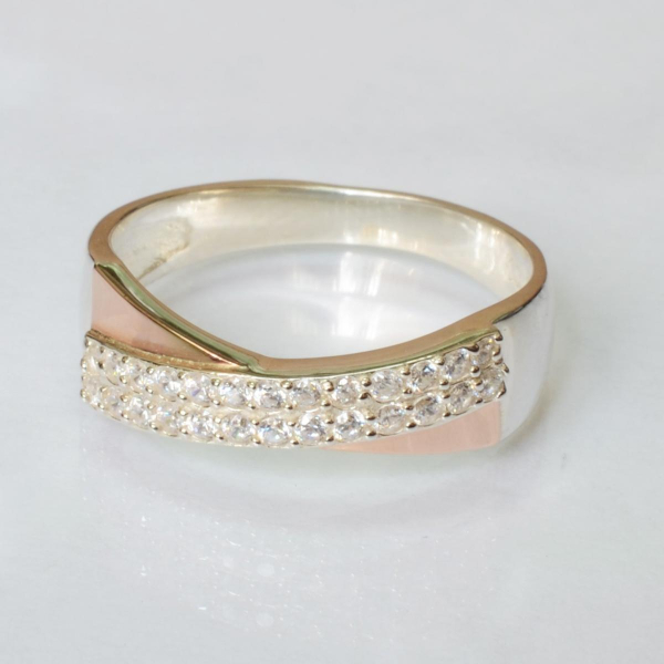 Срібна каблучка з золотими пластинами (009к)